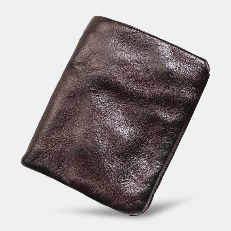 Men Multi-Card Slot Card Holder Fold Vegetable Tanned Leather Wallet Money Clip Coin Purse - MRSLM