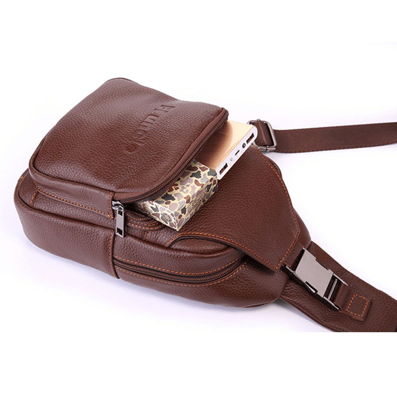 Retro Men Casual Outdoor Sport Genuine Leather Chest Bag Crossbody Bag - MRSLM