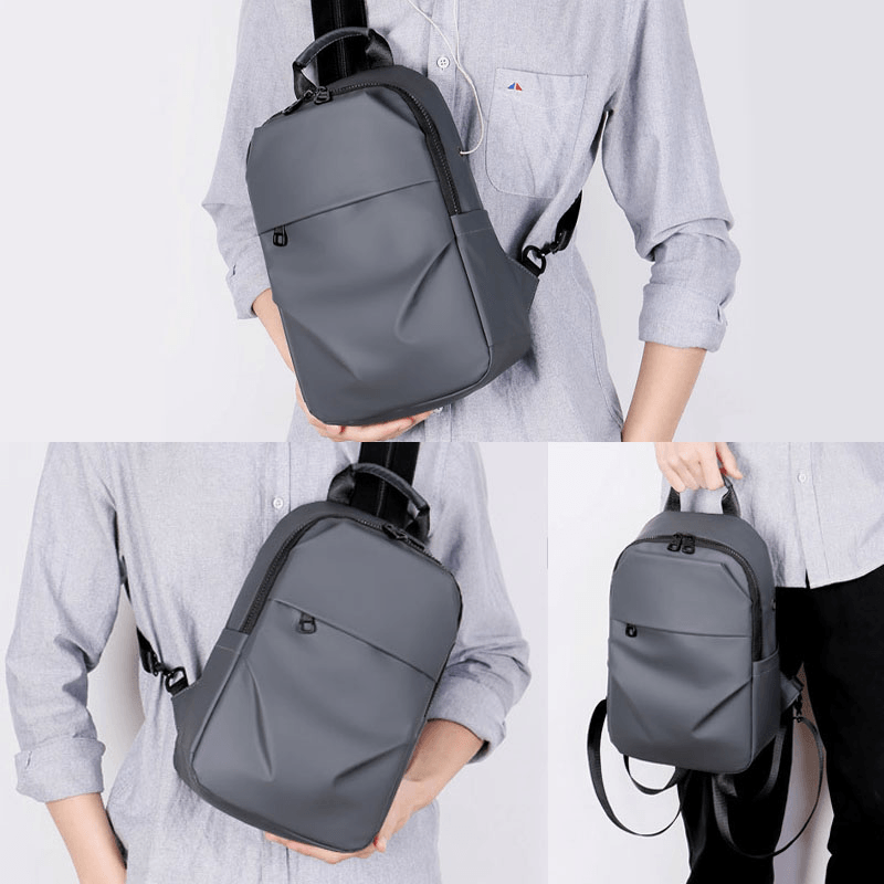 Waterproof Business Casual Solid with Earphone Hole Backpack Crossbody Bag Chest Bag for Male - MRSLM