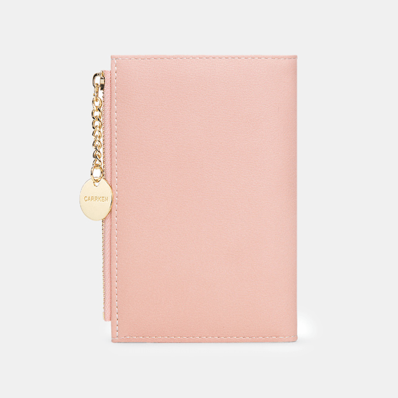 Women PU Leather Thin Solid Color Bifold Card Holder Wallet - MRSLM