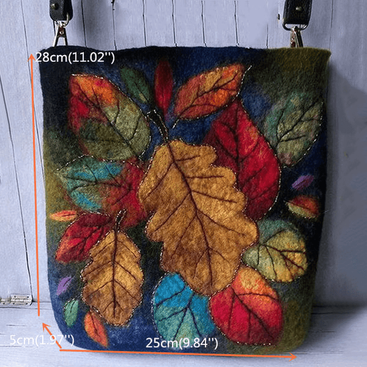 Women Colorful Leaf DIY Lamb Hair Bag Crossbody Bag Shoulder Bag - MRSLM