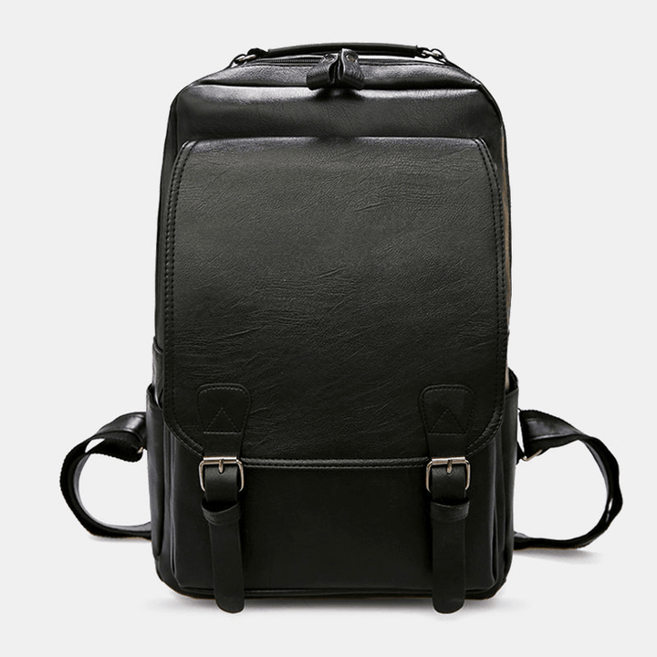 Men PU Leather Vintage Business Waterproof Wear-Resistant Large Capacity 15.6 Inch Laptop Bag Backpack - MRSLM