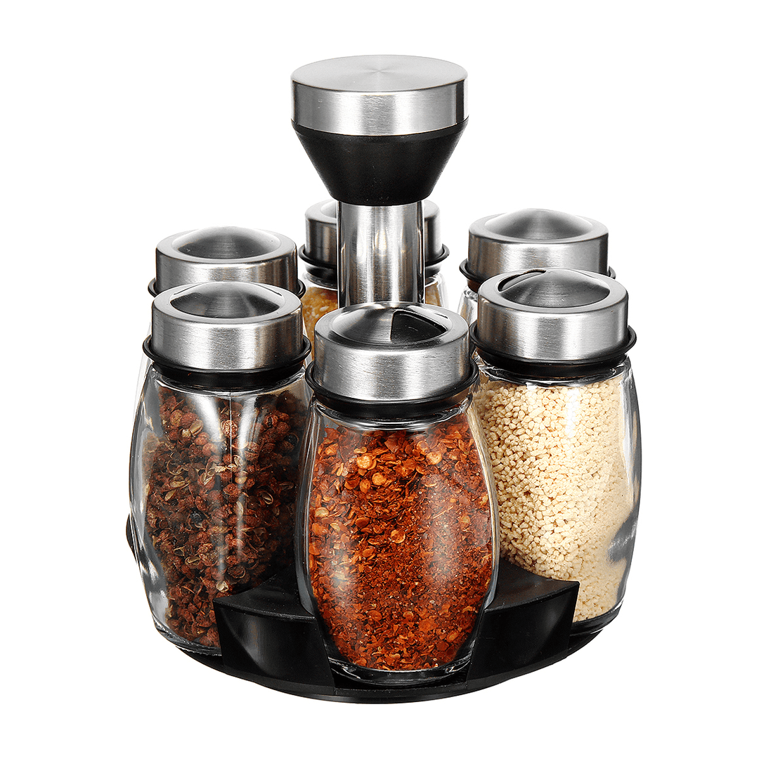 Rotatable Spice Kitchen Storage Rack Stand Holder + 6 Bottles Seasoning Organizer Shelf - MRSLM