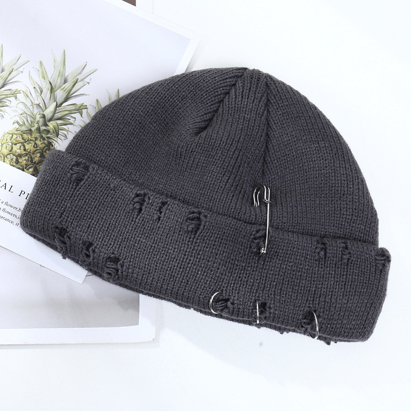 Trendy Ring Pin Hip Hop Woolen Hat for Men and Women Knitted - MRSLM