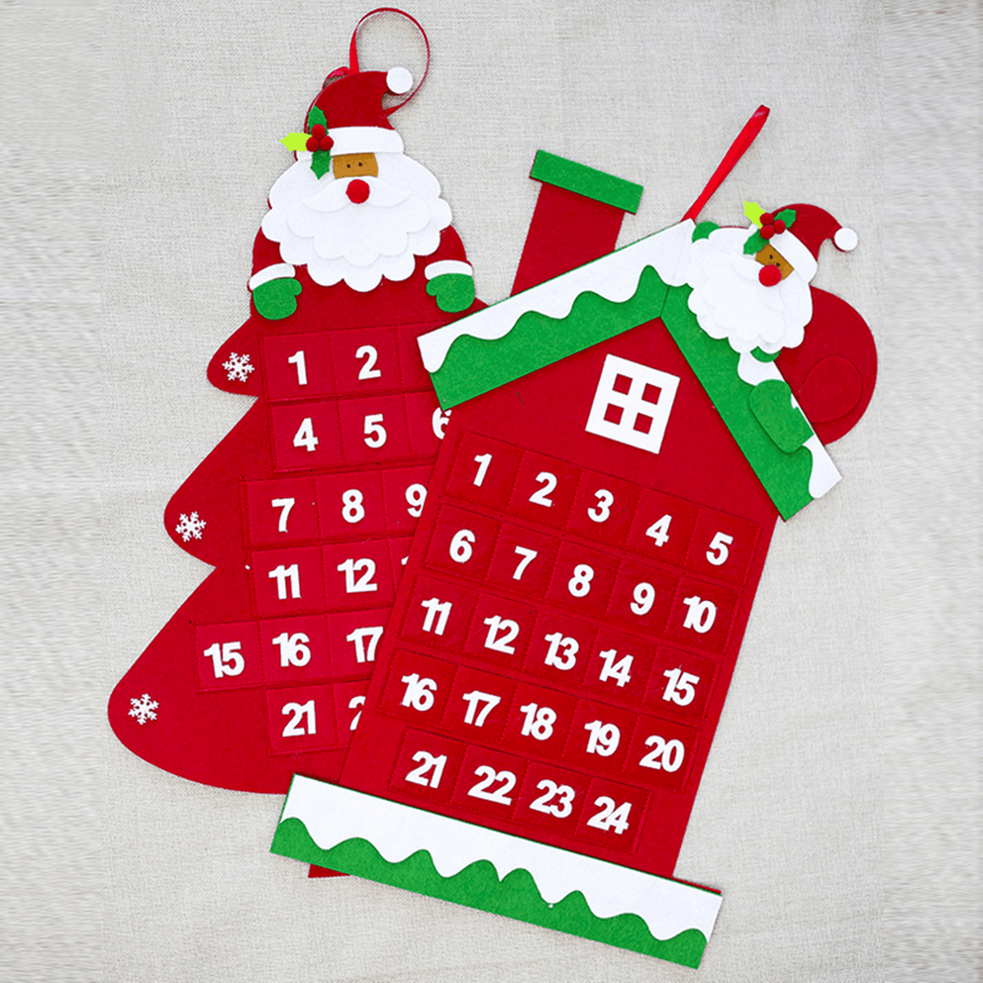 Christmas Tree Advent Calendar Felt Fabric Holiday Countdown Christmas Display Decor - MRSLM