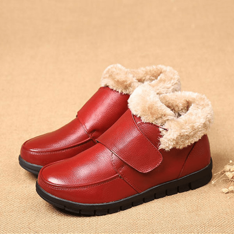 Genuine Leather Cotton Shoes Casual Slip on Fur Lining Boots - MRSLM