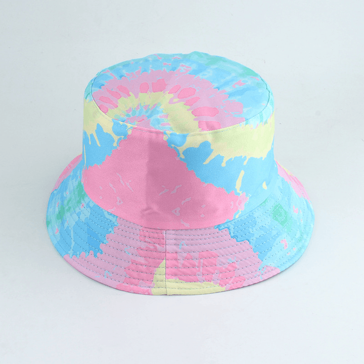 New Style Printed Double-Sided Fisherman Hat Color Tie-Dye Hip-Hop Casual Flat Top Basin Hat - MRSLM