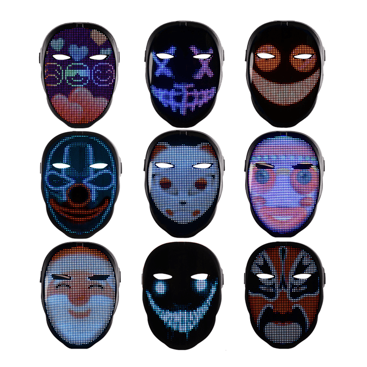 Smart Bluetooth LED DIY Mask Intelligent Face-Changing APP Control Full-Color LED Glowing DIY Shining Mask for Halloween Christmas - MRSLM