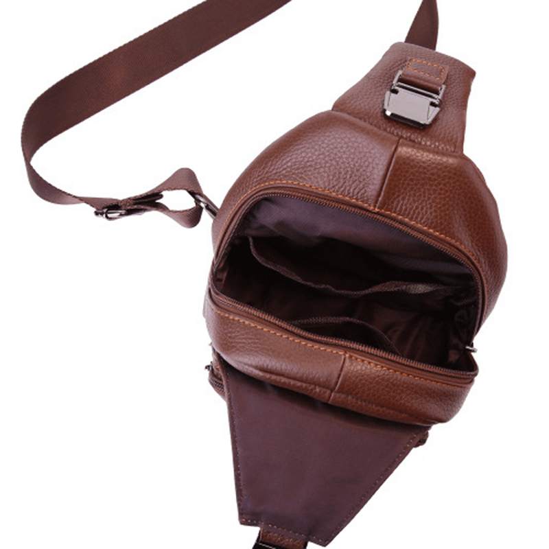 Retro Men Casual Outdoor Sport Genuine Leather Chest Bag Crossbody Bag - MRSLM