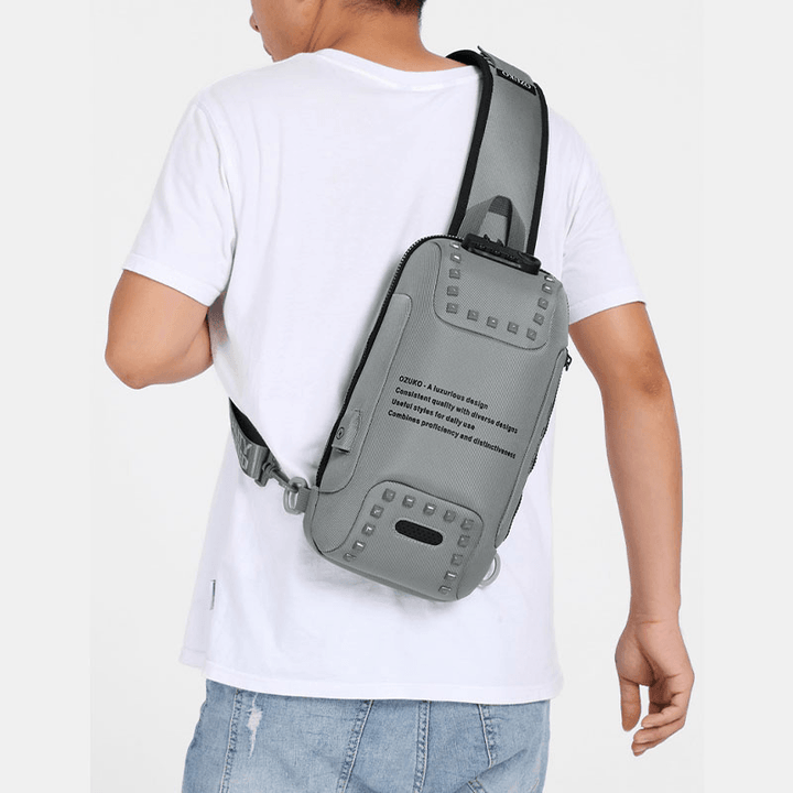 Men Oxford Letter Front Password Lock Anti-Theft Design USB Charging Crossbody Bag Multi-Pockets Multi-Compartments Chest Bag - MRSLM