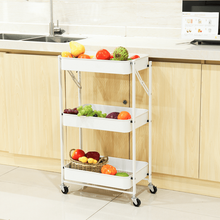 Multilayer Foldable Storage Rack with Wheels Kitchen Rolling Cart Free Installation Floor Shelf - MRSLM