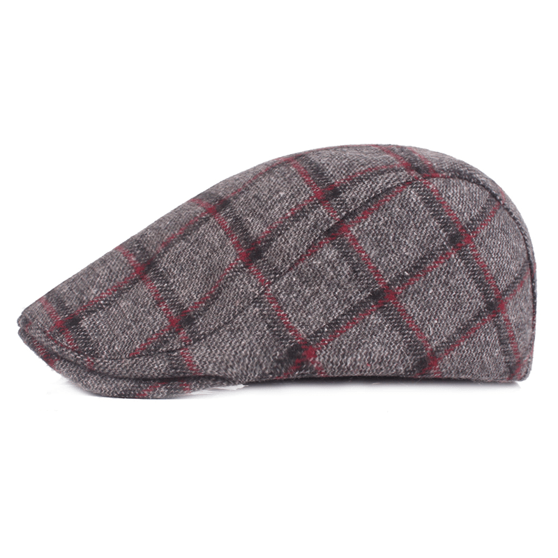 Mens Womens Winter Woolen Plaid Painter Beret Caps Outdor Adjustable Peaked Cap - MRSLM