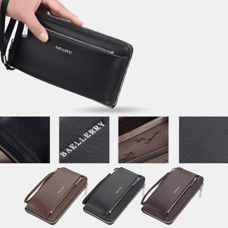 Baellerry Men Faux Leather Long Wallet Clutches Bag Phone Bag - MRSLM