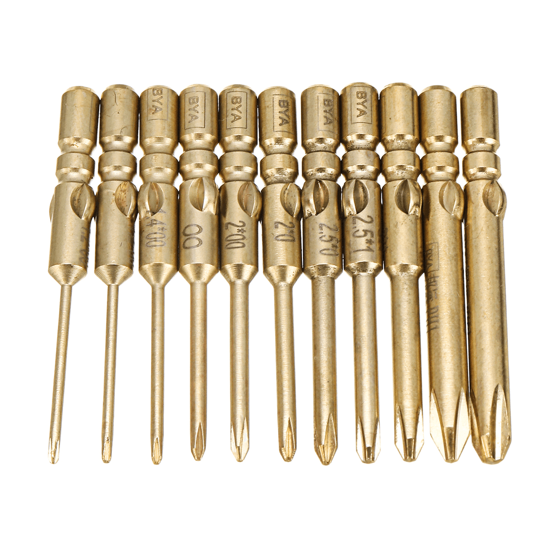 10Pcs 40Mm Magnetic Screwdriver Bits Hex Cross Head PH0 PH1 PH2 Bit for Electric Screwdriver - MRSLM