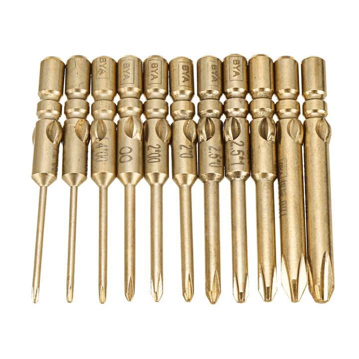 10Pcs 40Mm Magnetic Screwdriver Bits Hex Cross Head PH0 PH1 PH2 Bit for Electric Screwdriver - MRSLM