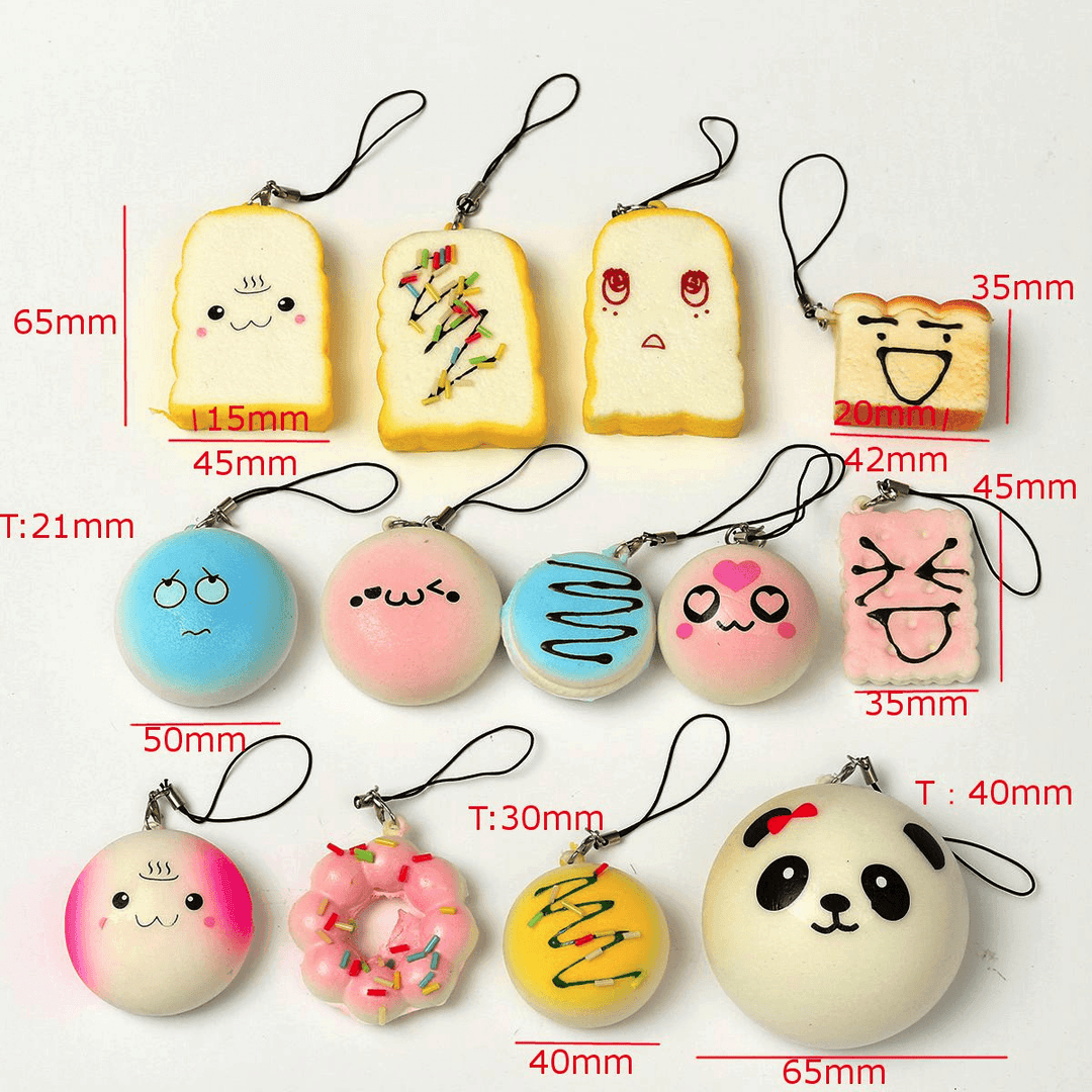 13PCS Simulated Bread Phone Pendant Phone Strap Cute Decoration - MRSLM