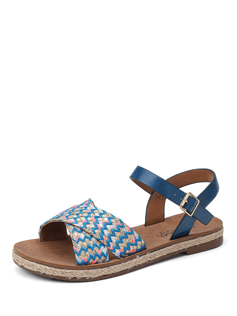 LOSTISY Women Cross Woven Strap Casual Sandals - MRSLM