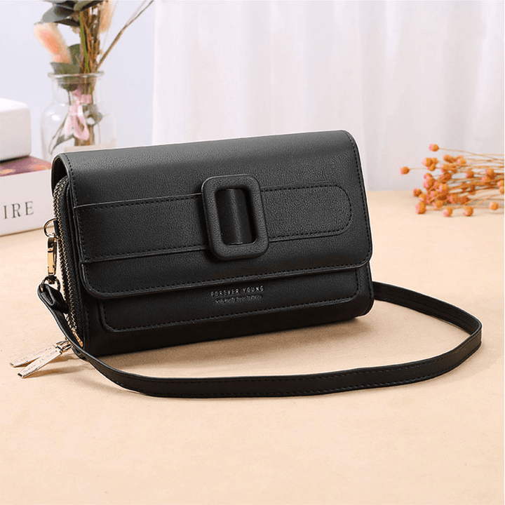 Women All-Match Faux Fur Double Zipper Pockets Crossbody Bag Large Capacity Multi-Pockets Phone Bag Wallet - MRSLM