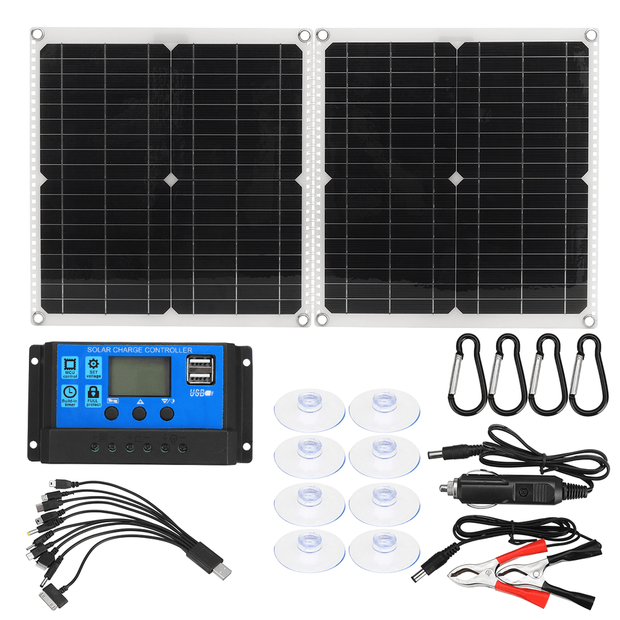 50W Foldable Solar Charging Panel 30-100A LCD Controller Solar Battery Charger Charging Kits - MRSLM