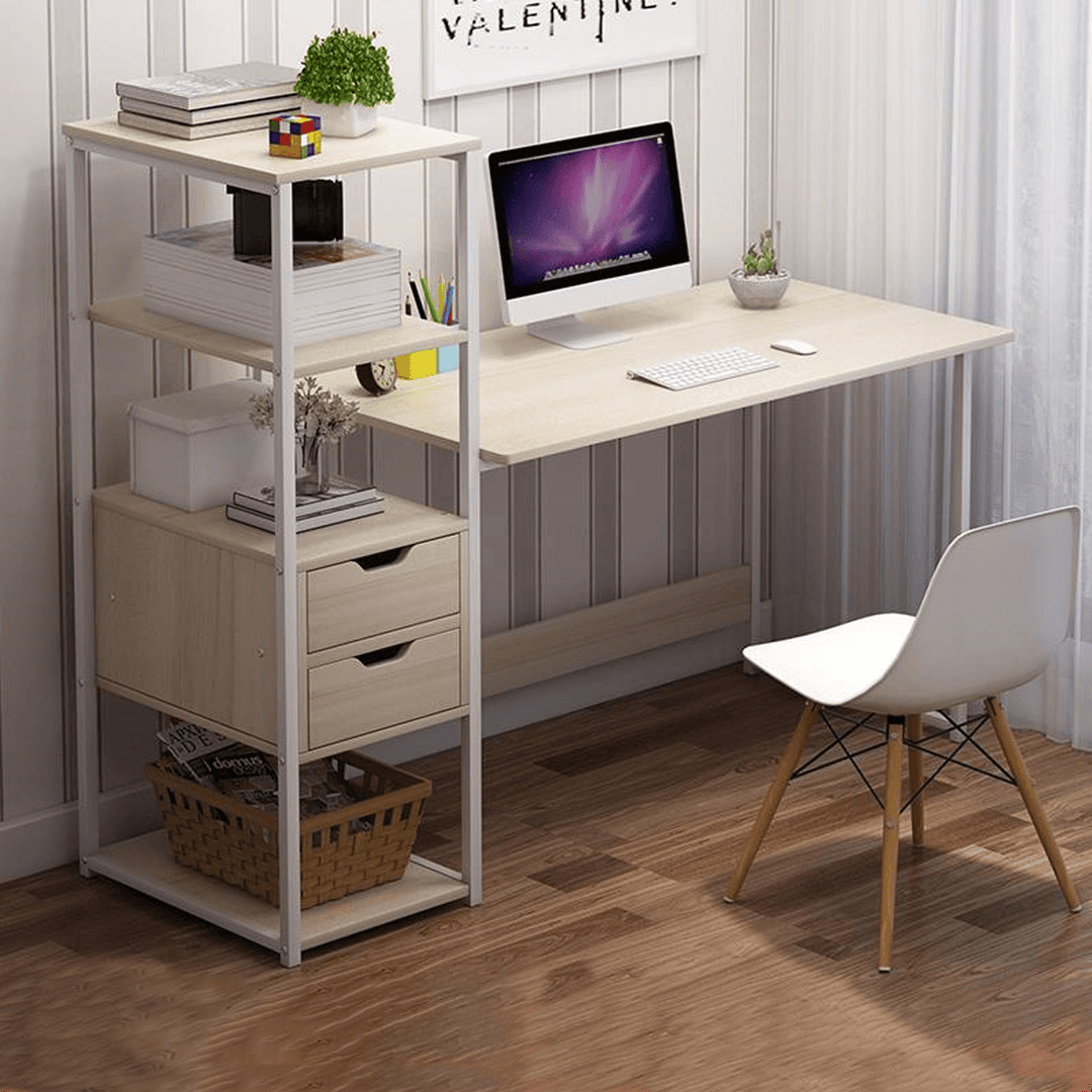 Computer Laptop Desk 47 Inch Writing Study Table Bookshelf Desktop Multifunction Desktop Workstation with Storage Racks & 2 Drawers Home Office Furniture - MRSLM