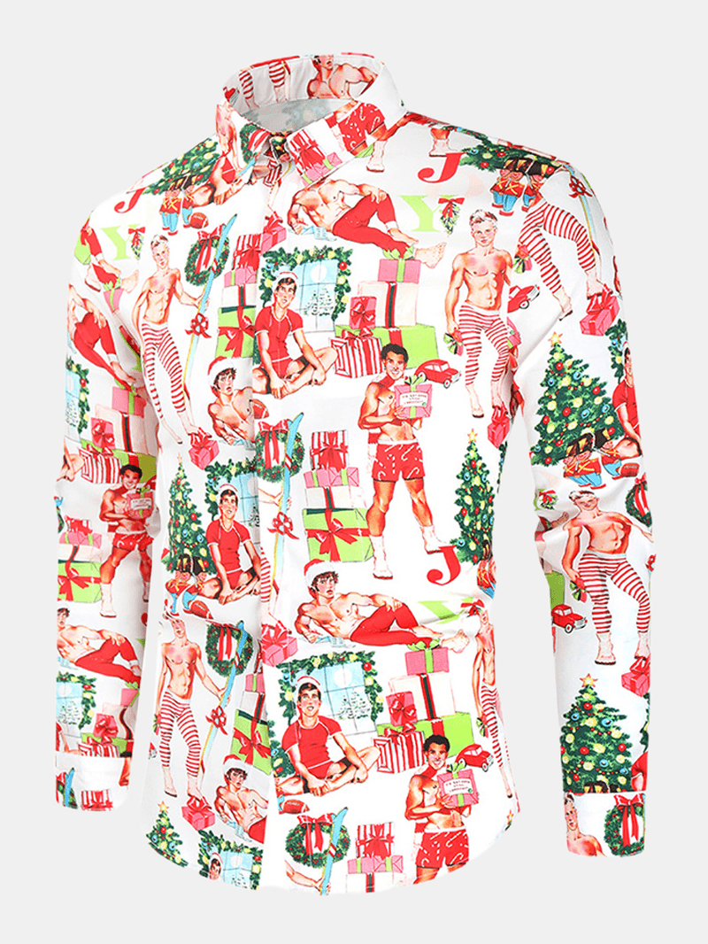 Christmas Style Mens Funny Figure Print Long Sleeve Shirts - MRSLM