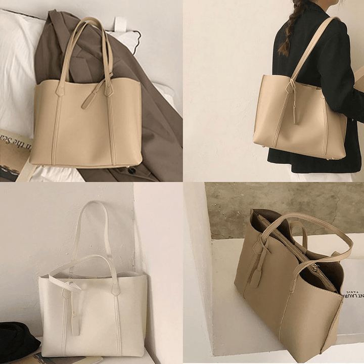 Women PU Leather Large Capacity Casual Brief Tote Shoulder Bag Handbag - MRSLM