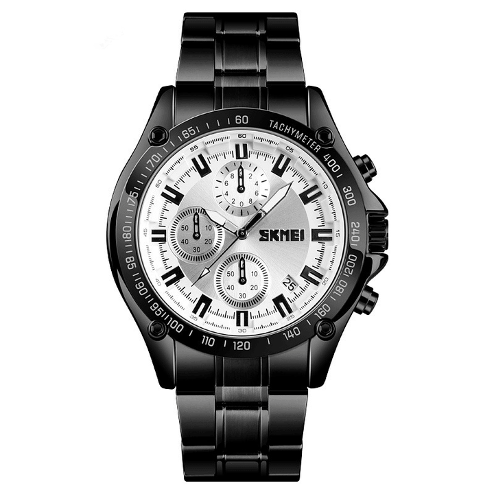 SKMEI Stainless Steel Band Men Watch Running Seconds Chronograph Waterproof Business Quartz Watch - MRSLM