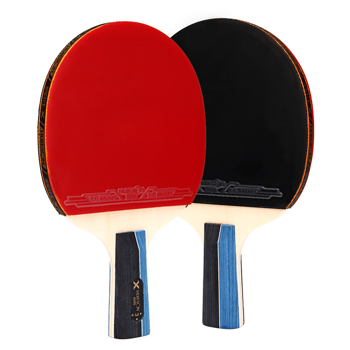 1 Pair Table Tennis Racket Wood Rubber Long/Short Handle Paddle Outdoor Sport Training Ping Pong Paddle Bat with 3 Balls - MRSLM