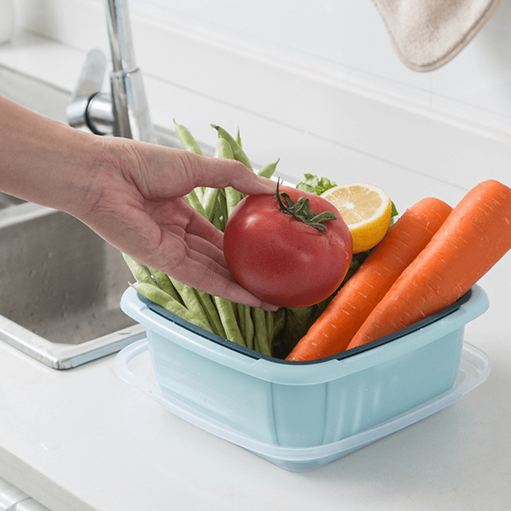 Double Layers Drain Basket Quick Drain Wash Fruits Vegetables Kitchen Tray Storage Basket Kitchen Storage Boxes - MRSLM