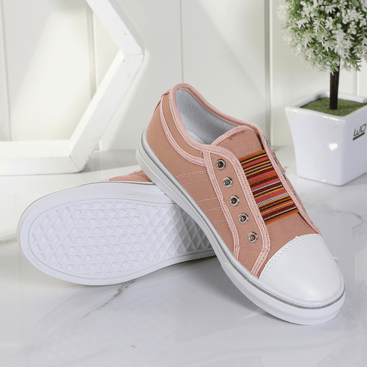 Women Casual Canvas Elastic Band Splice Color Flats - MRSLM