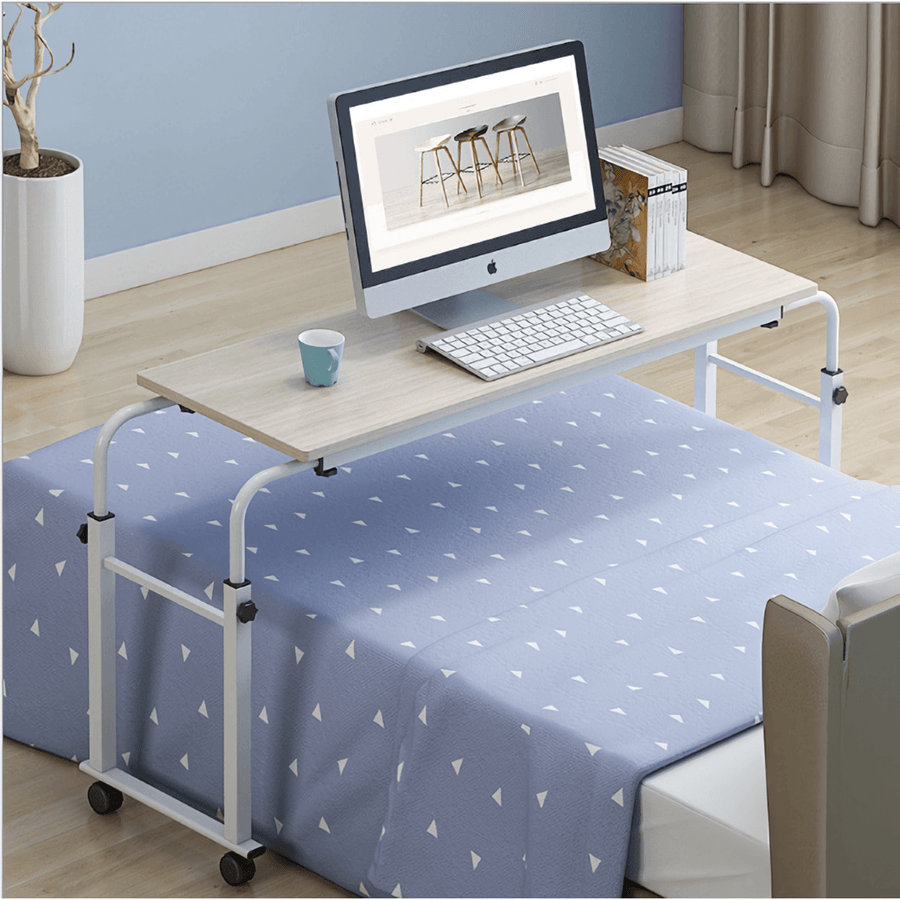 Adjustable Rolling Laptop Computer Desk Bed Desk over Bed Lap Desk Table Foldable Breakfast Serving Bed Tray with Wheels - MRSLM