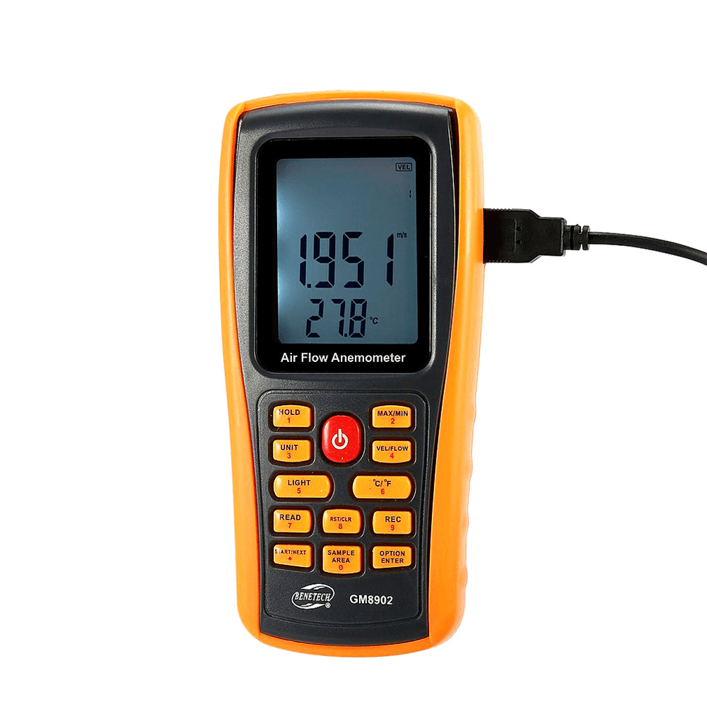 GM8902 0-45M/S Digital Anemometer Wind Speed Meter Air Volume Ambient Temperature Tester with USB Interface - MRSLM