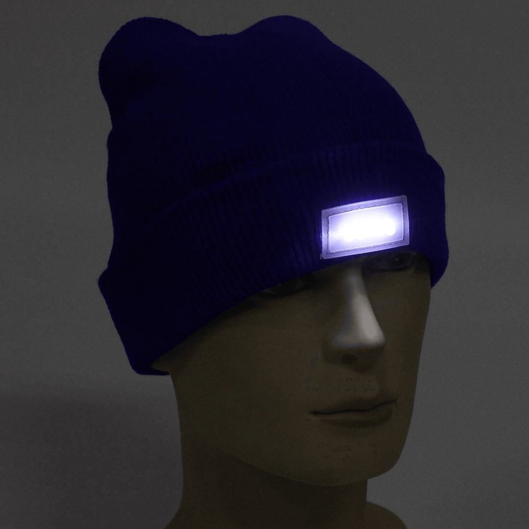 Knitted Warm Hat Multi-Purpose Ultra Bright Winter Woolly Cap with 5 LED Flashlight Cycling Running Skating - MRSLM