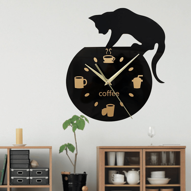 Emoyo ECY013 DIY Creative Coffee Cat Wall Clock Animal Wall Clock Quartz Wall Clock for Home Office Decorations - MRSLM