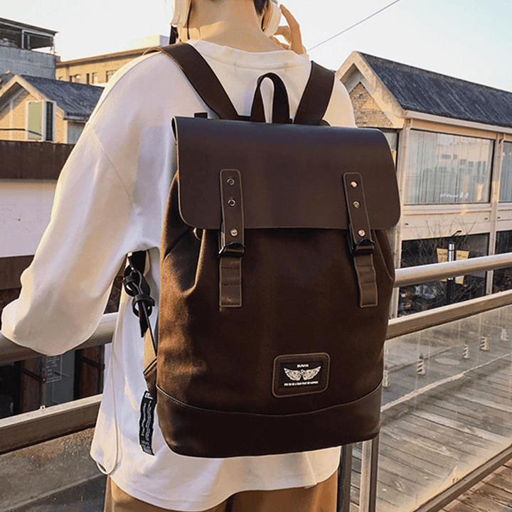 Men Vintage Wear-Resistant Large Capacity Faux Leather Casual Backpack - MRSLM