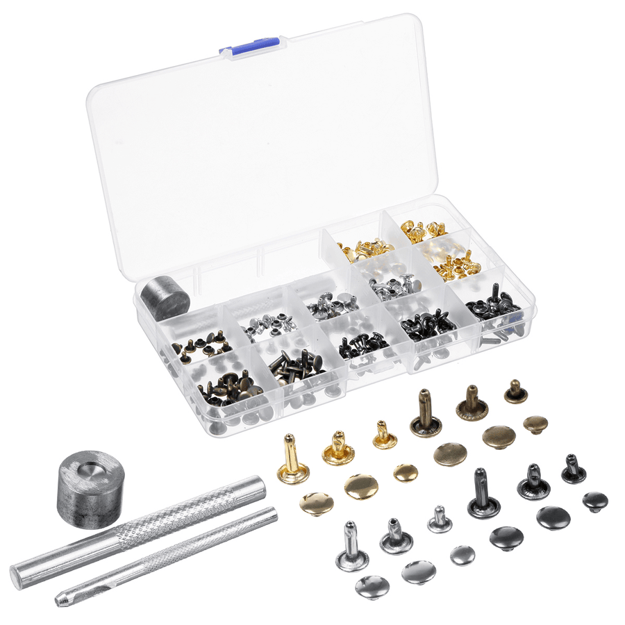 240PCS Leather Craft Double Cap Rivets Tubular Metal Studs Fixing Tools Kit - MRSLM