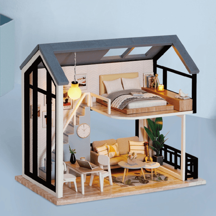 Wisdom Wooden Nordic Style Creative Fun Cute DIY Handmade Assemble Fun Doll House Toy for Gift Collection Home Decor - MRSLM