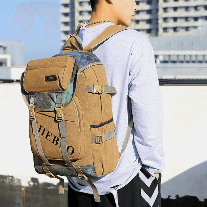 Men Canvas Large Capacity Tactical Outdoor Travelling 14 Inch Laptop Bag School Bag Backpack - MRSLM