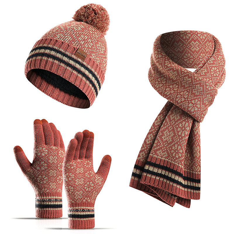 Three-Piece Winter New Knitted Warm Woolen Hat Scarf and Gloves - MRSLM