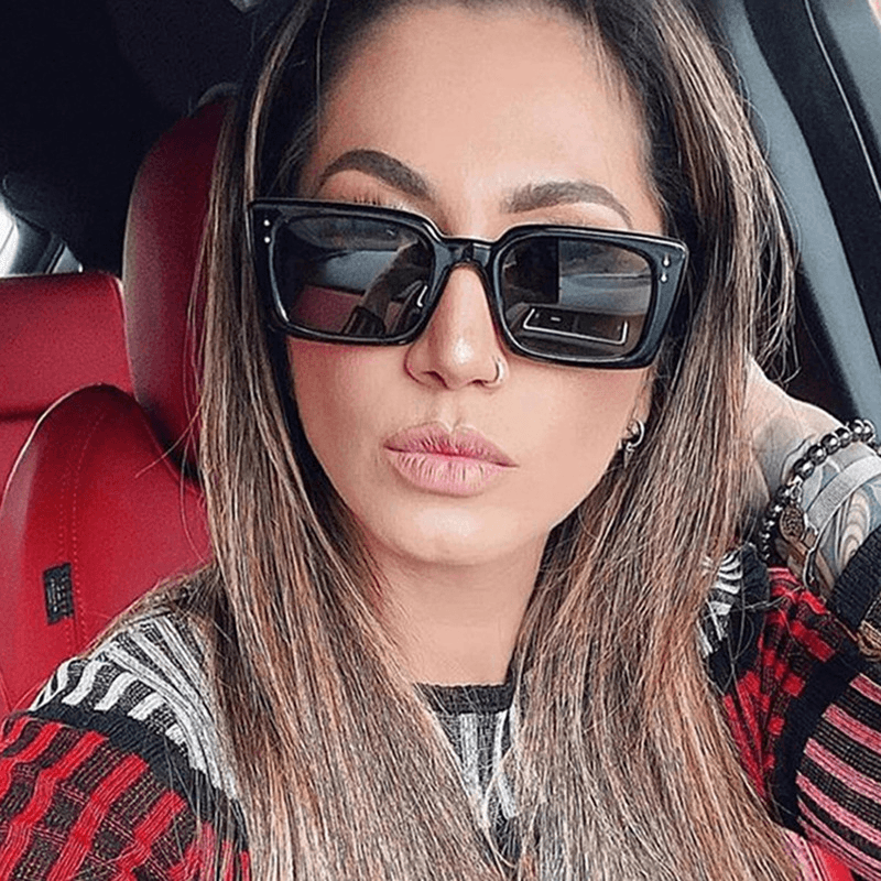 New Square Midin Sunglasses Female Bright Black Trend Cross-Border Ins Sunglasses Fashion Street Shooting Live Glasses - MRSLM