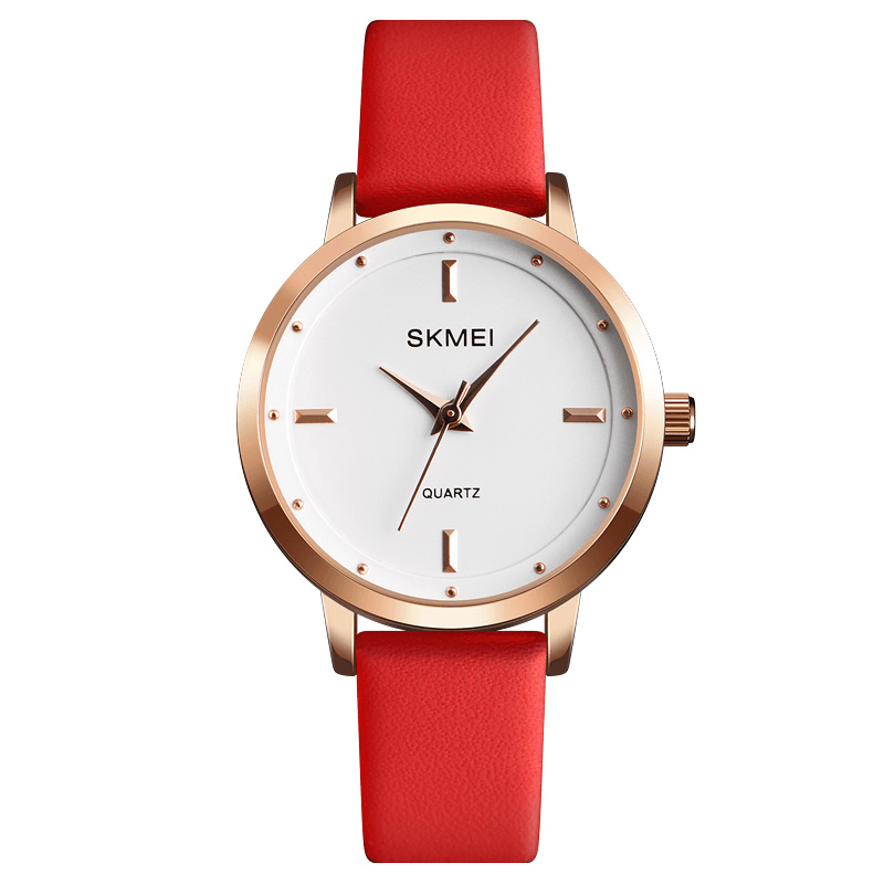 SKMEI 1457 Women Fashion Simple Dial Rose Gold Case Leather Strap Quartz Watch - MRSLM