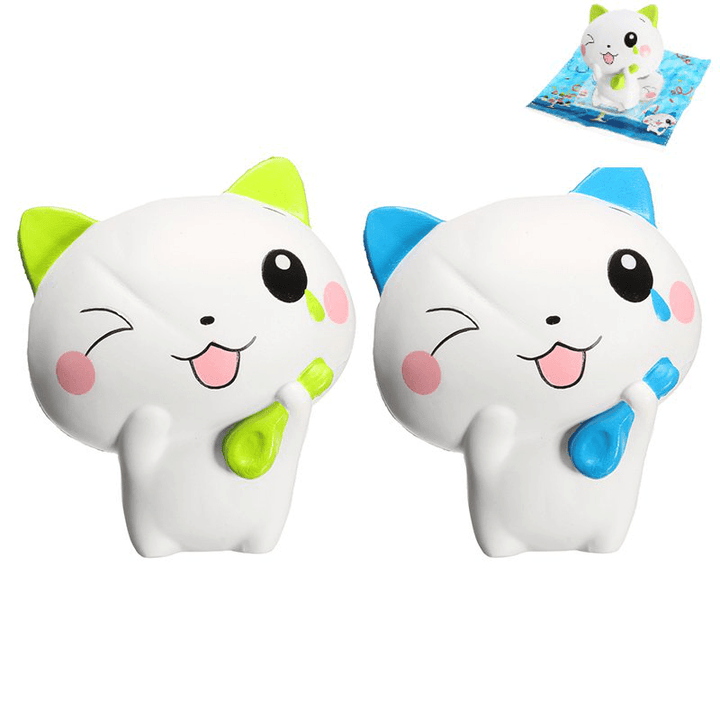 Woow Squishy Cat 13Cm Slow Rising Collection Gift Cute Decor Soft Toy Blue and Green - MRSLM