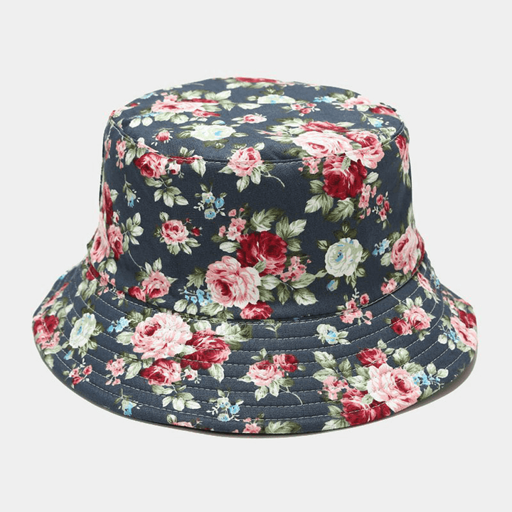 Women Double-Sided Summer UV Protection Floral Pattern Casual Outdoor Sun Hat Bucket Hat - MRSLM