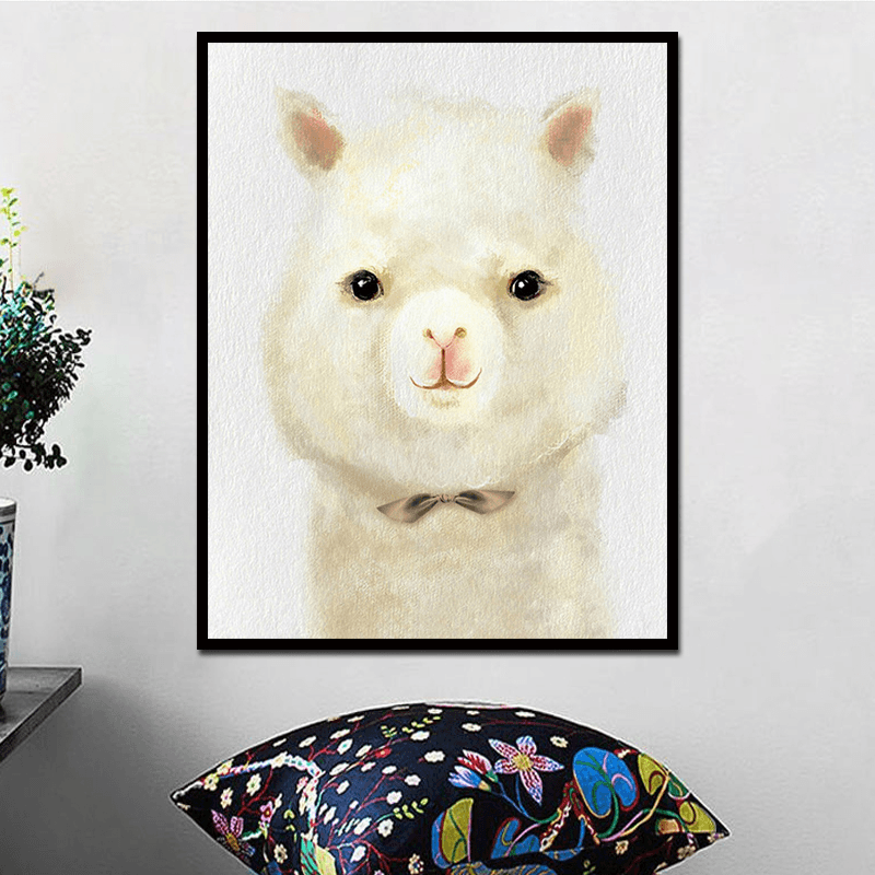 Miico Hand Painted Oil Paintings Cartoon Alpaca Paintings Wall Art for Home Decoration - MRSLM