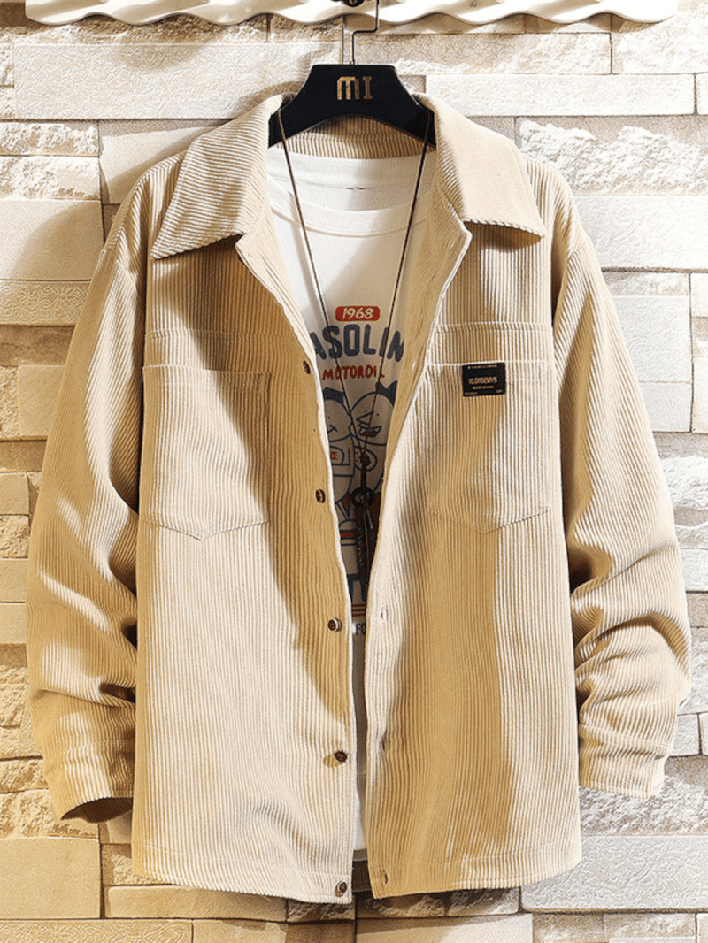 Mens Corduroy Simple New Two Pockets Retro Outer Shirt - MRSLM