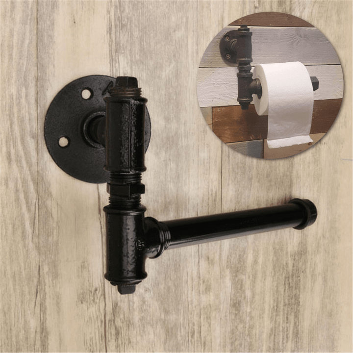 210Mm Industrial Retro Iron Pipe Tissue Paper Roll Holder Toliet Wall Mount Hanger - MRSLM