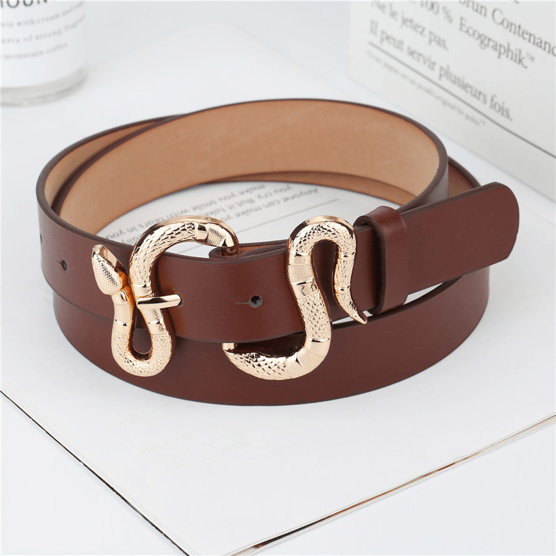 Fashion Snake Buckle Pu Belt All-Match Simple Jeans Suit Belt - MRSLM