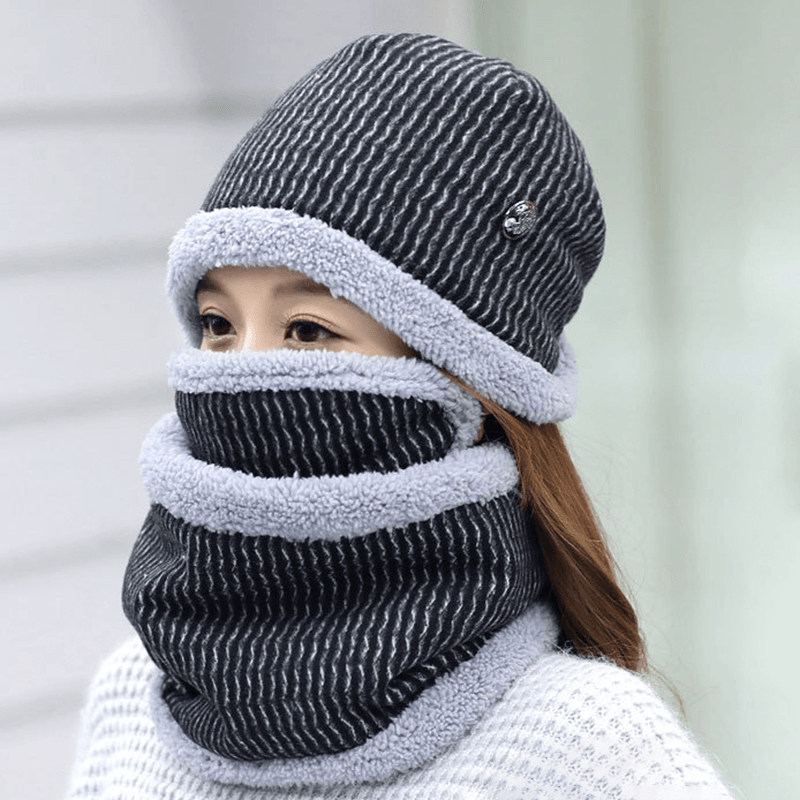 Women Thick Fleece Liner Multipurpose Knitted Hat Scarf - MRSLM