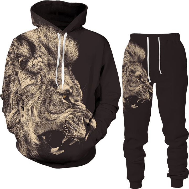 3D Digital Printing Animal Lion Sweatshirt Sweatpants - MRSLM