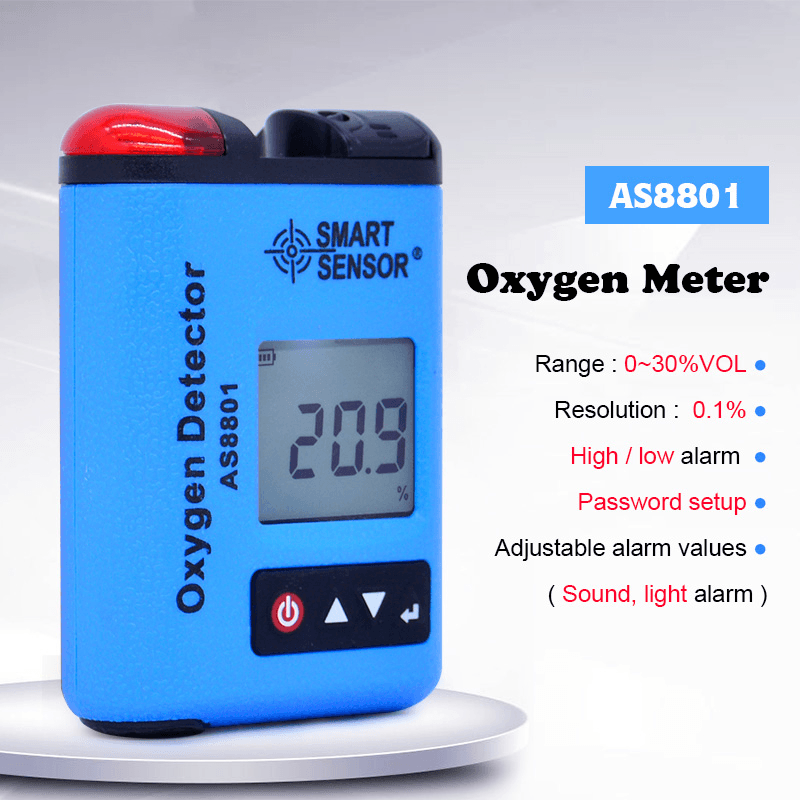 AS8801 Oxygen Gas Monitor Oxygen Gas Detector 0~30% VOL Oxygen Leak Location Determine Digital O2 Concentration Monitor - MRSLM